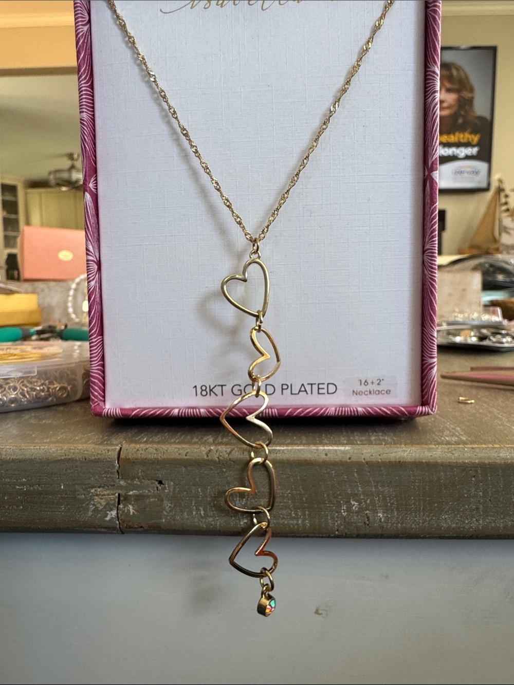 18KT Gold Plated Heart Link Pendant Necklace